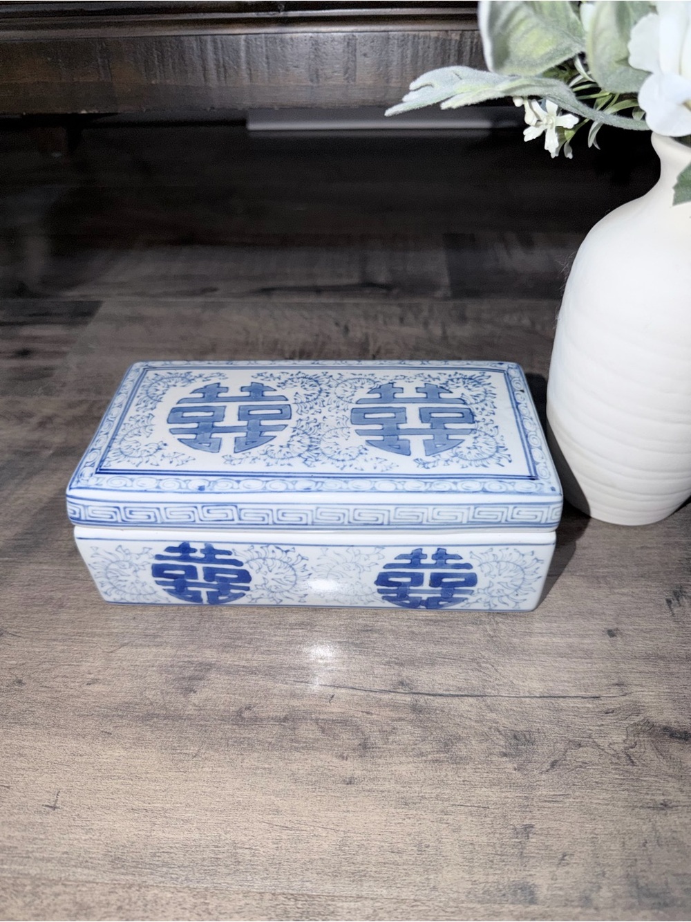 Vintage Blue and White Porcelain Double Happiness Keepsake Box
